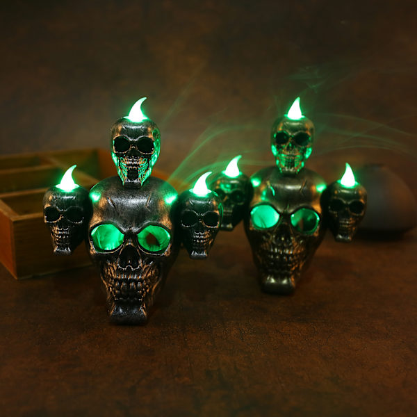 2 stk. Røg Lys Horror Skull Lys Græskar Lys LED Elect