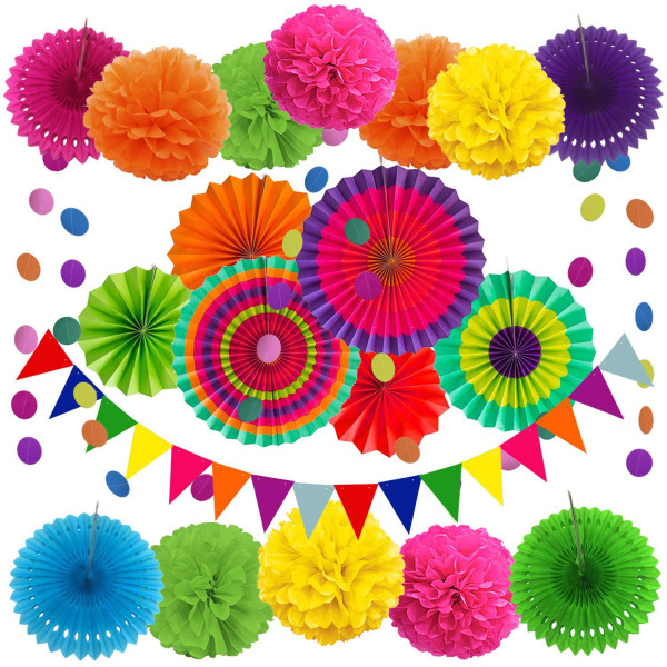 Decoration de fête Fournitures, 20 Pièces Multicolore Papier Pom
