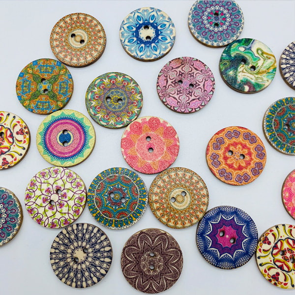 100 vintage knapper rundt træ DIY kreativt print tilbehør