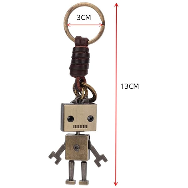 Robot Hänge Nyckelring, Vintage Brons Läder Nyckelring Flätad