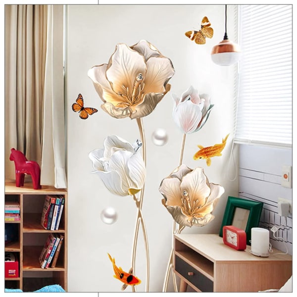 Golden Tulip Butterflies Wall Decal Kukkaseinätarrat Bedrolle