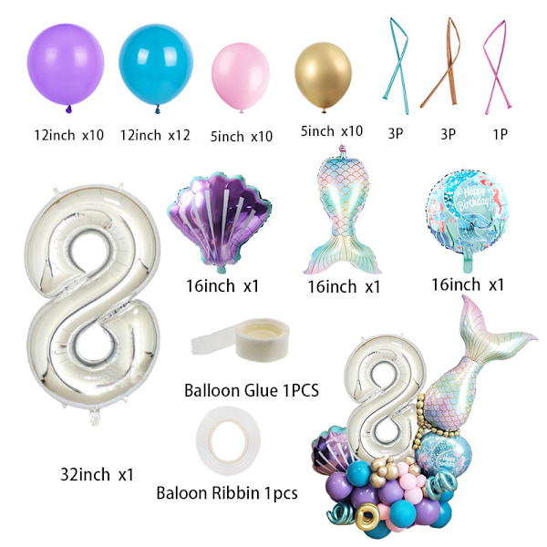 8 år gammel 32 tommer digital havfrue ballon sæt skal børn bi