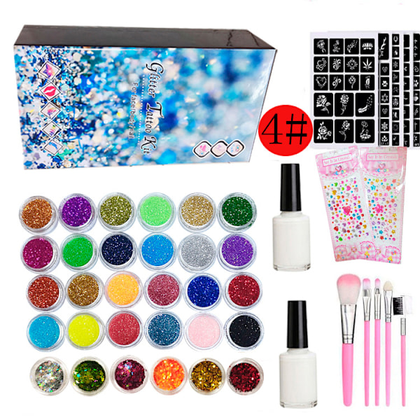 24 Väriä Glittertatuointisetti (200 Sapluunaa), Väliaikainen Tatuointi, Vedenpitävä ja Myrkytön Sh