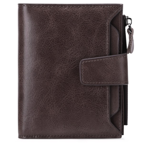 Kaffefärg äkta läder plånbok för män, myntväska med RFID