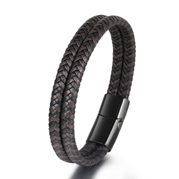 Herrarmband i läder flätat, brunt och svart läderarmband