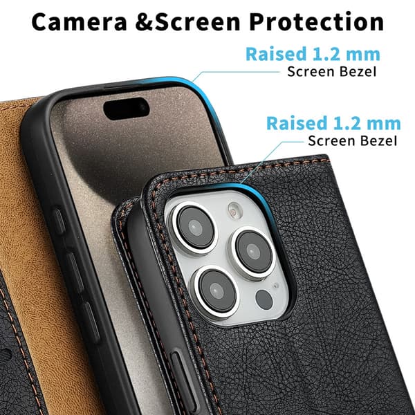 1 stk. kompatibel med iPhone 15 Pro Max Wallet Case, PU (Sort)