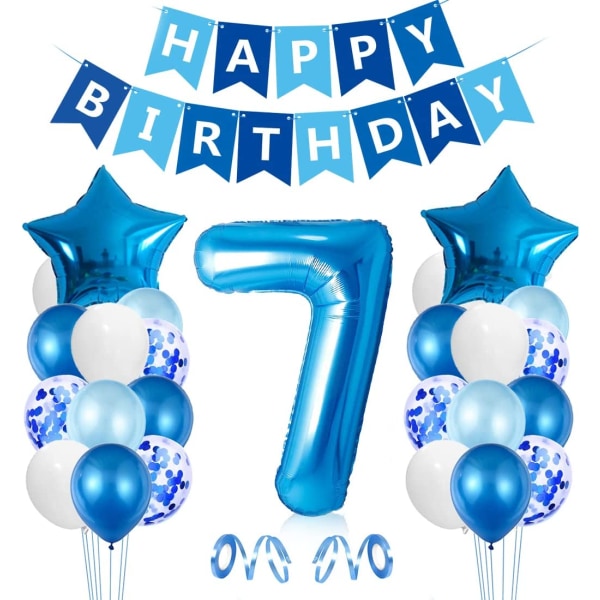 7-årig drengs fødselsdagsballon, blå 7-års fødselsdag De
