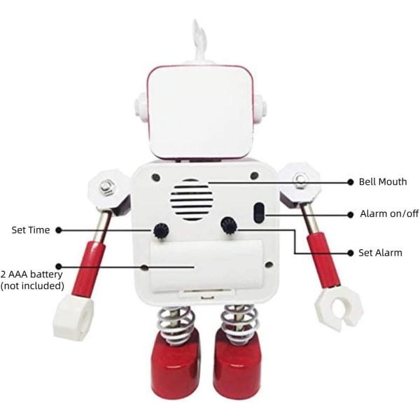 Robot Vekkerklokke, Rustfritt Stål Stille Vekkerklokke med Blits