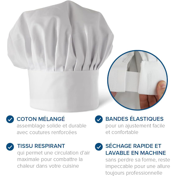 3 stk, poly bomull voksen kokkehatt, justerbar elastisk baker Ki