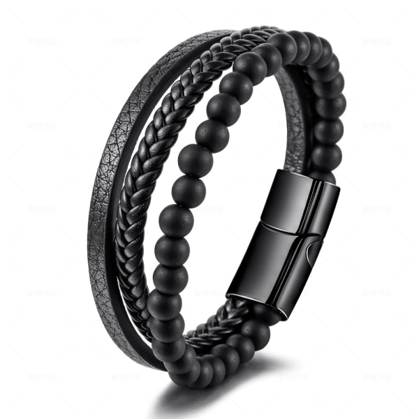 Herrarmband, (Gul Tigeröga Sten) Herr Läderarmband