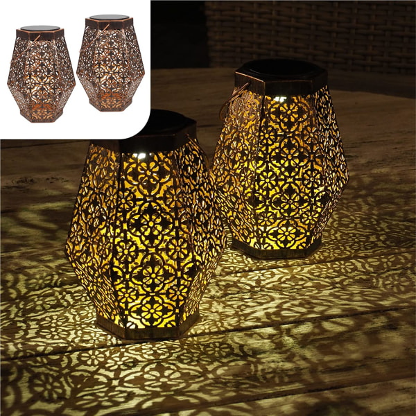 Solar lanterne for utendørs sekskant sett med 1 marokkansk LED-lampe Gar