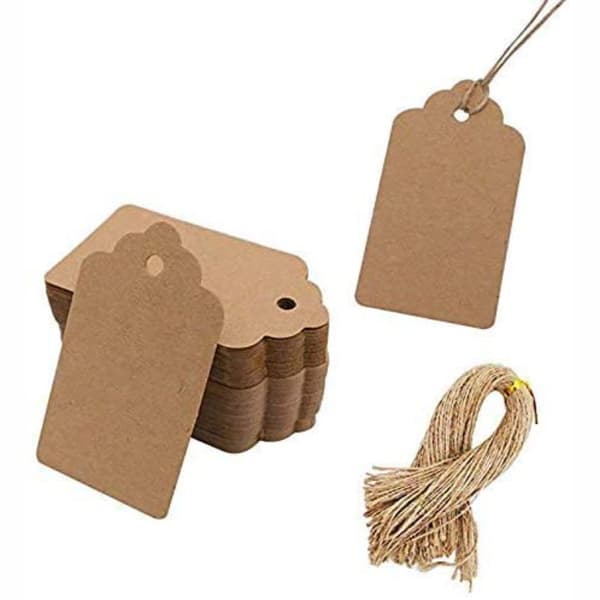 Brun - 100-pack högkvalitativa presentlappar med snöre - tillgänglig