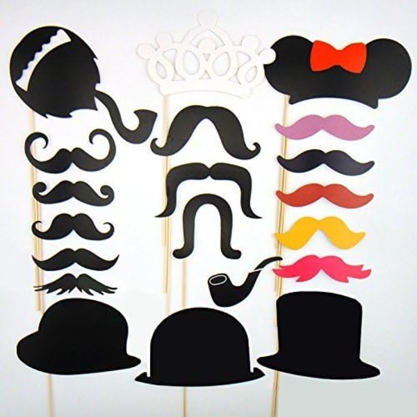 58 x Papir Photo Booth Rekvisitter Moustache Mask Sløjfe Læber Hat Photo Boo