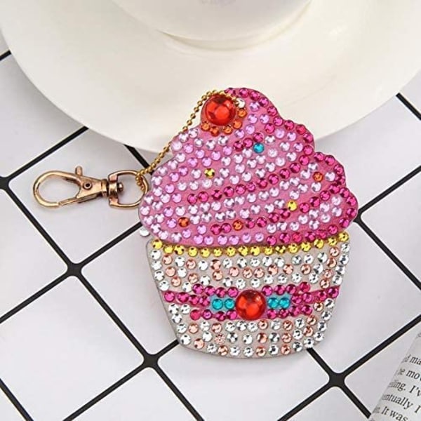 Diamantmaleri Nøgleringssæt (4 stk. Cupcake), 5D DIY Diamant P