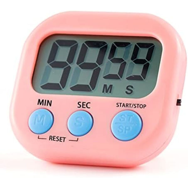 Pink magnetisk køkkentimer med stort LCD-display, timer til co