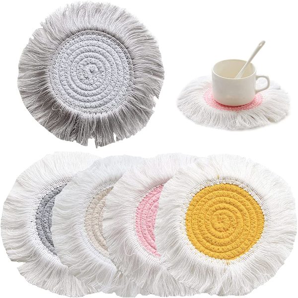 Puuvillapunosalunen, 5 kpl Macrame-alunensetti Liukumaton Lämpö