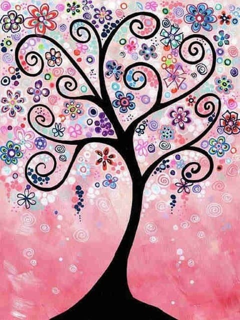 30x40CM Håndlavet 5D Kunst Diamantmaleri - Pink Tree, egnet til