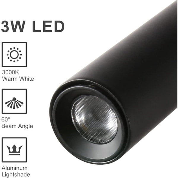 Svart leselampe, fleksibel svanehalslampe LED 3W 3000K vegg M