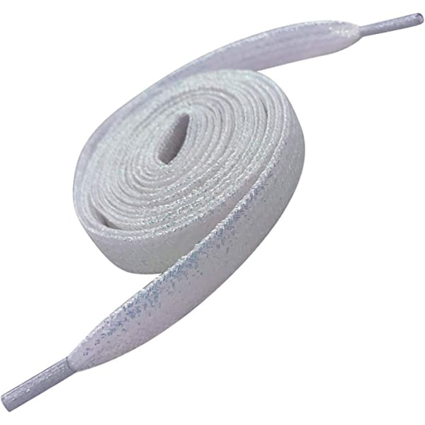 Farverig metal glitter flad sål snørebånd (hvid), 115 cm lang, s