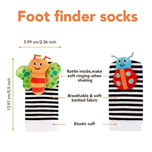 Baby Infant Rattle Socks Toys, Håndledsrasler og Fodfindere til