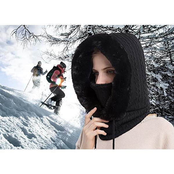 Kvinners Vinterlue Hodeplagg En-Stykke Fleece Foret Strikket Balaclavaer