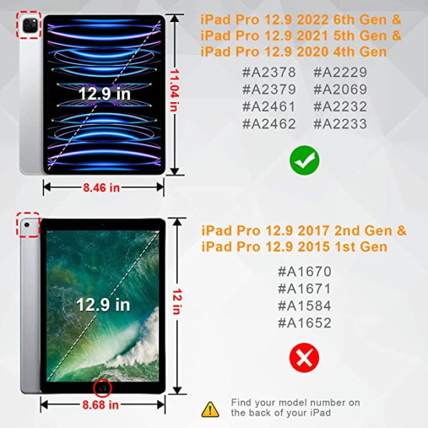 Sort , etui til iPad Pro 12,9 tommer 2022/2021/2020/2018 (6./5.