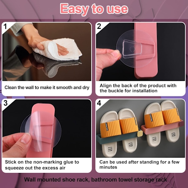 (Pink&Blue)2 PCS Slippers Rack Wall Mounted Hanging Shoe Holder