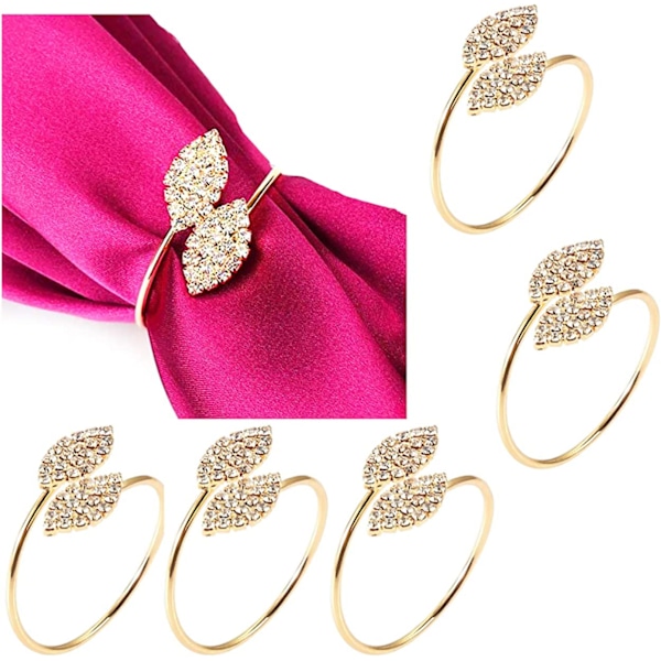 (Bladguld) Servietringe og -holdere, 6 stk. Metal Servietring Nap