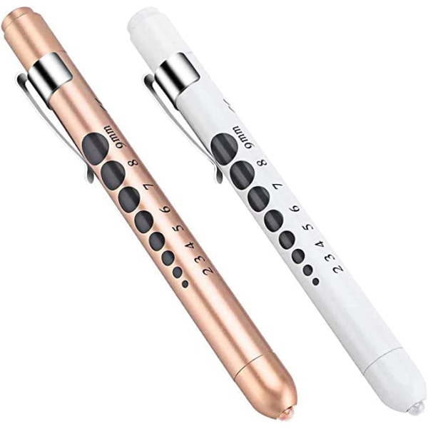 2 stk. medicinsk diagnostisk pen lommelygte (rose gold+hvid),