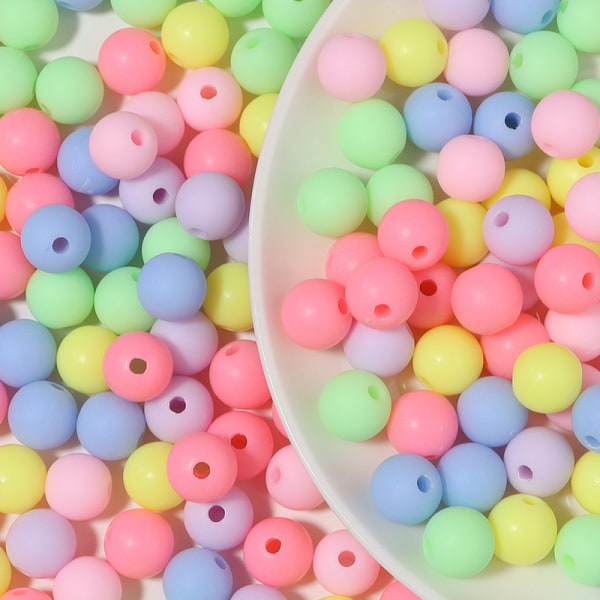 100 stk. matte akryl runde frostede slikfarvede perler, assorterede perlearmbånd mix plastik pastel løse afstandsstykker, uigennemsigtige pastelfarver blandet til DIY smykkefremstilling