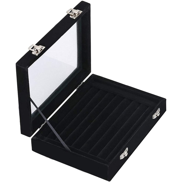 20 x 15x 5 cm Sort, Smykkeskrin Display Case Vand Vlour Kan rumme op til 48 ringe - Perfekt til ringe, øreringe og manchetknapper