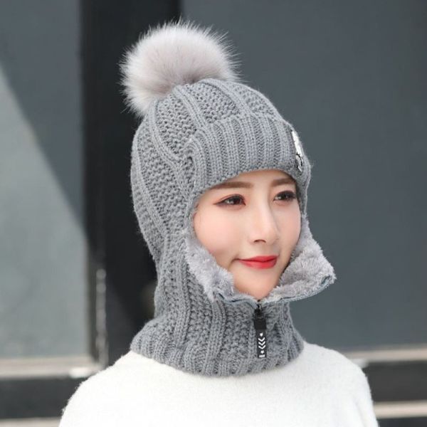 1 topp ull stickad hatt skidhatt set vindtät vinter utomhus gray
