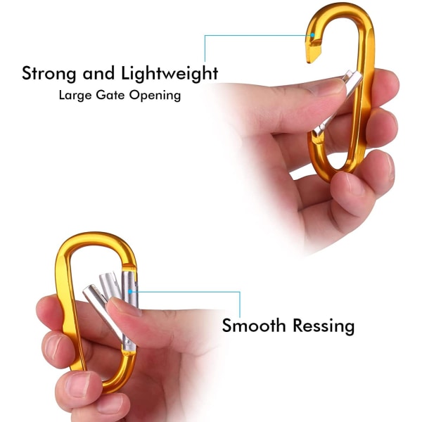 10 stk. Karabinhager med snaplås, 3,2\" Aluminium Karabinhage Nøglering D-formet spænde med nøgleringkabel og Karabinhager Nøglering