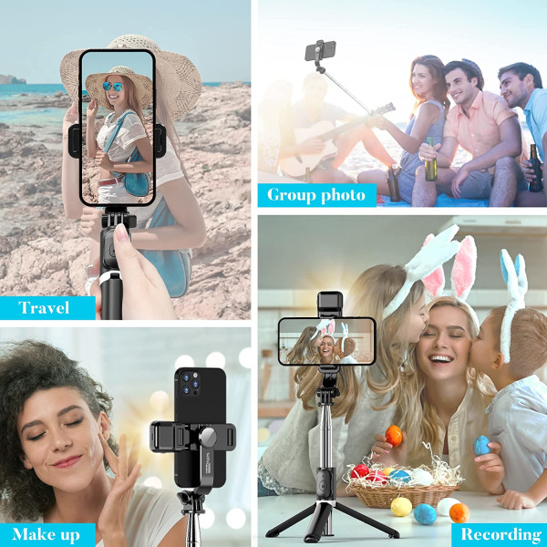 Svart - 1 stk Selfie Lightening Tripod Bluetooth Selfie Stick Lang