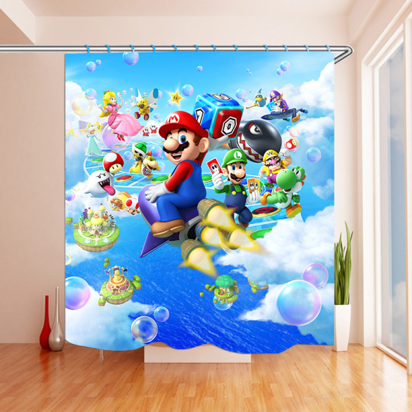 Ett set (Super Mario, ca 180*180cm) Cartoon Shower Curta för barn