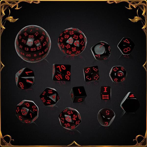 Terningsett, rollespillterninger, polyhedral terningsett med 15 stk D3-D100