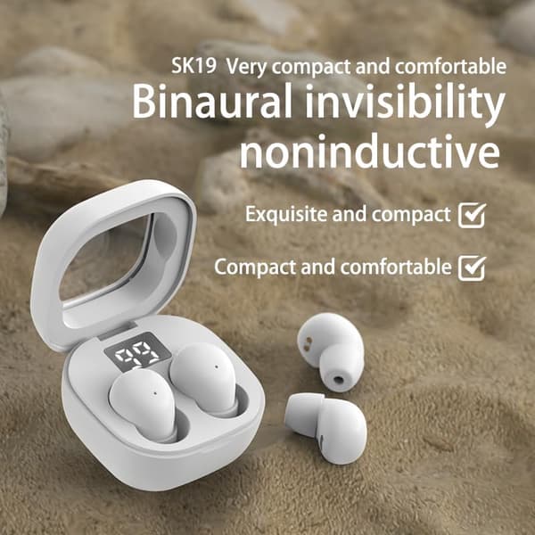 Usynlige Mini Ørepropper for Arbeid og Søvn, Best for Små Øreganger, Bluetooth 5.3 (hvit)