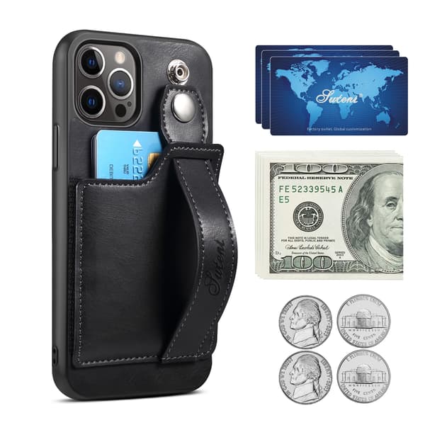 Kompatibelt iPhone 14 Pro Max Cover, PU Læder Wallet Cover (Sort)