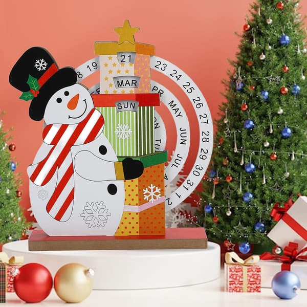 Evig Kalender, Træskive Evig Skrivebords Kalender, Træskive Kalender (Snemand)