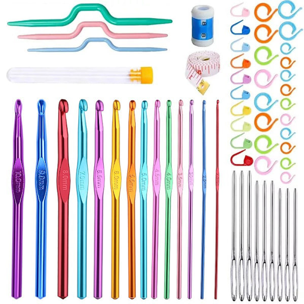 36 PCS virknålset, aluminium virknålar, verktygssats Cr