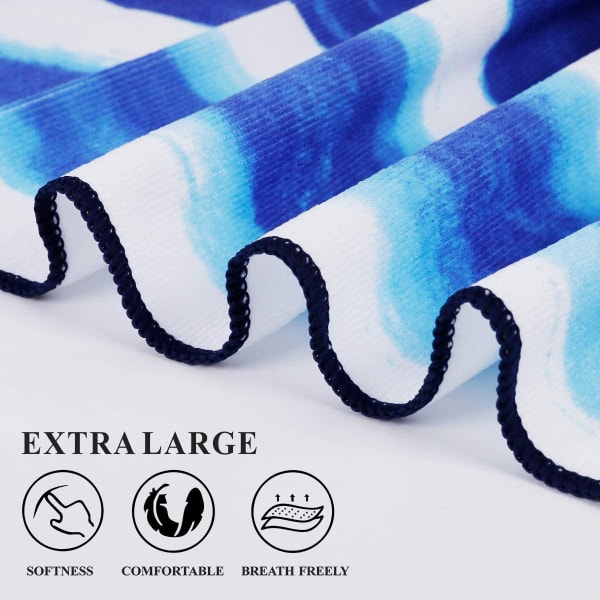 Blå, 150x75 cm stripete kvalitet mikrofiber strandhåndkle Anti Sand M