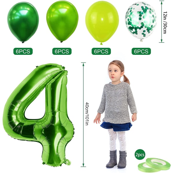 4 års bursdag Dino-ballonger, 100 cm 4 gigantiske tallfolieballonger