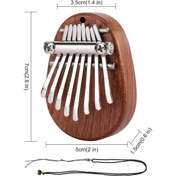 1 x Mini Kalimba (Tåraform), 8-tangenters Kalimba, Bärbar Massivt Trä Tum Piano, Utsökt Instrument för Barn, Nybörjare och Musikälskare