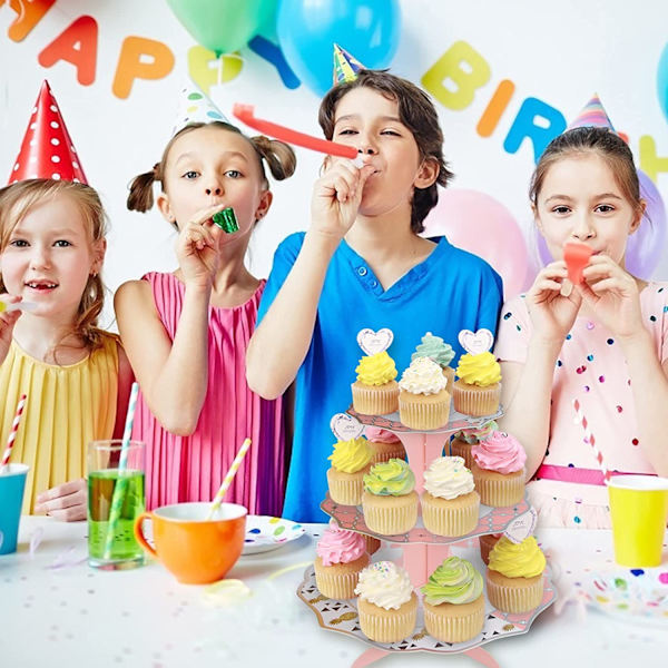 (32cm) Cupcake-ställ 3 våningar Kartong Cupcake-ställ för Baby Sho