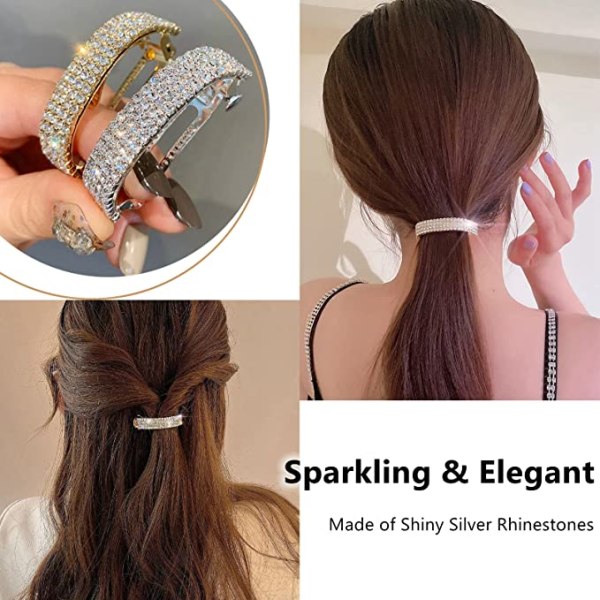 Hårspenne for kvinner (sølv), glitrende hårtilbehør krystall hai
