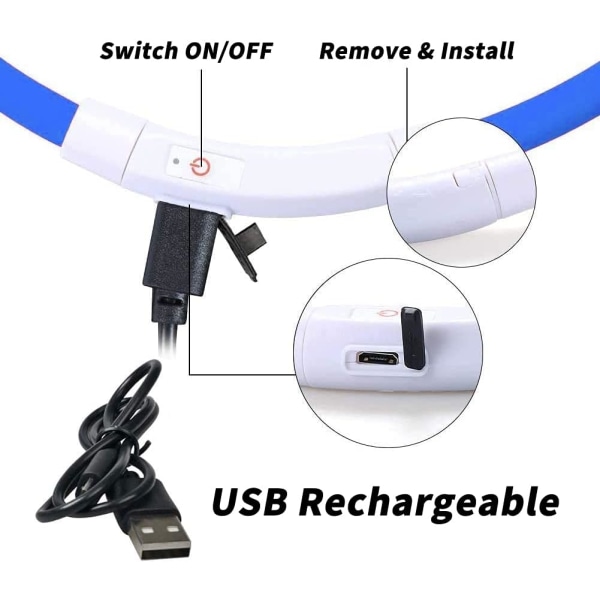 Light Up Hundehalsbånd, USB genopladeligt Hundehalsbånd, LED Justerbar