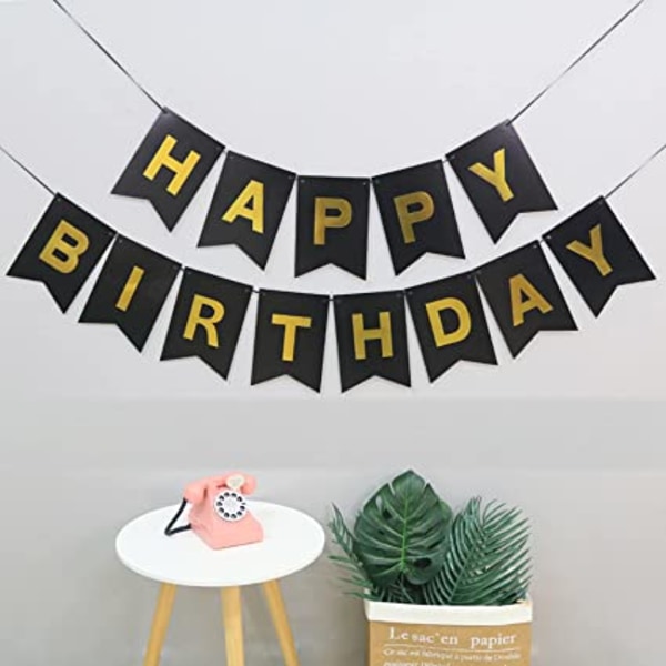 Happy Birthday Flag Pulling Sequin Balloon Set (Sort Guld), Par