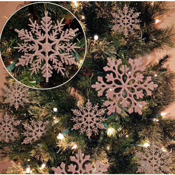 36 stykker julerose gull snøfnugg ornamenter plast glitter