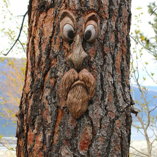 3D Old Man Tree Face Yard Art Dekorationer, Funny Old Man Face Scu