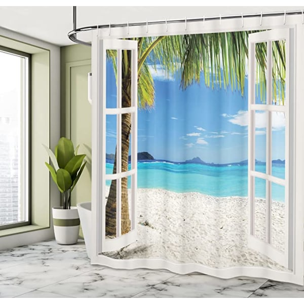 Beach Polyester dusjforheng (180*200cm), Palm Beach Tropical